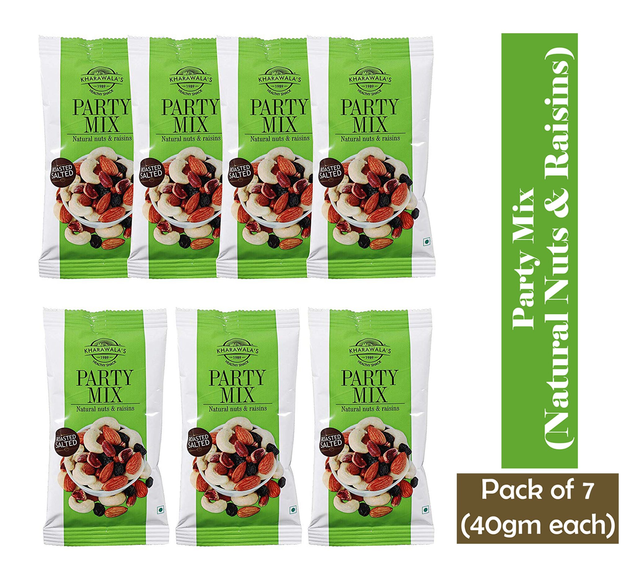 

KHARAWALA s Party Mix (Salted Nuts Raisins) Pack of 7-280 GMS (40 GMS Each)