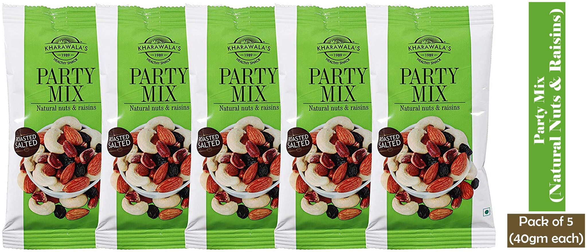

KHARAWALA s Party Mix (Salted Nuts Raisins) Pack of 5-200 GMS (40 GMS Each)