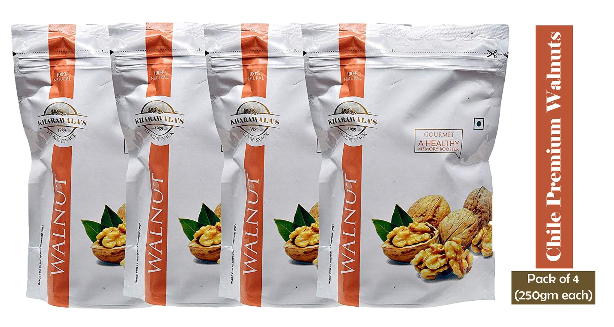 

KHARAWALA s Chile Super Premium White Walnuts (Akhrot) 200 g each Pack of 4