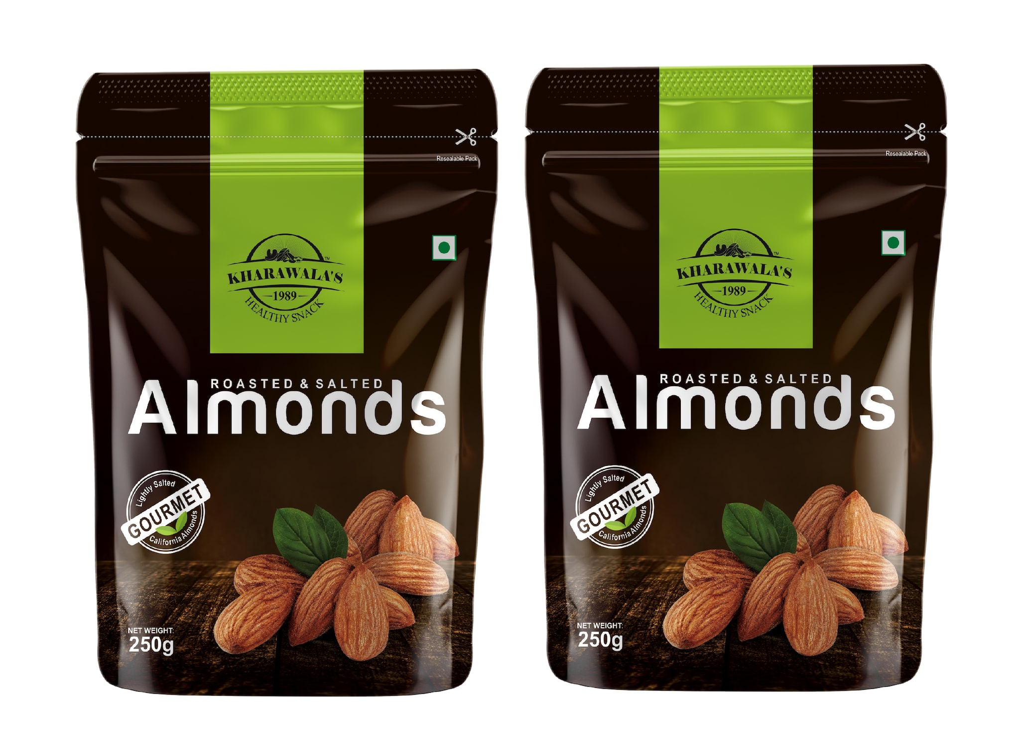 

KHARAWALA s California Roasted Salted Almonds (Badam) 250 g each Pack of 2