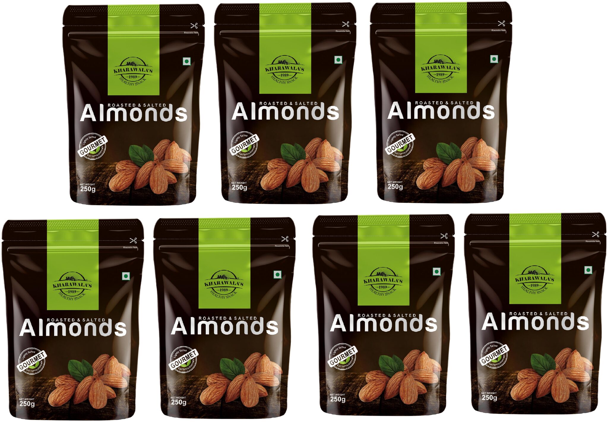 

KHARAWALA s California Roasted Salted Almonds (Badam) 250 g each Pack of 7