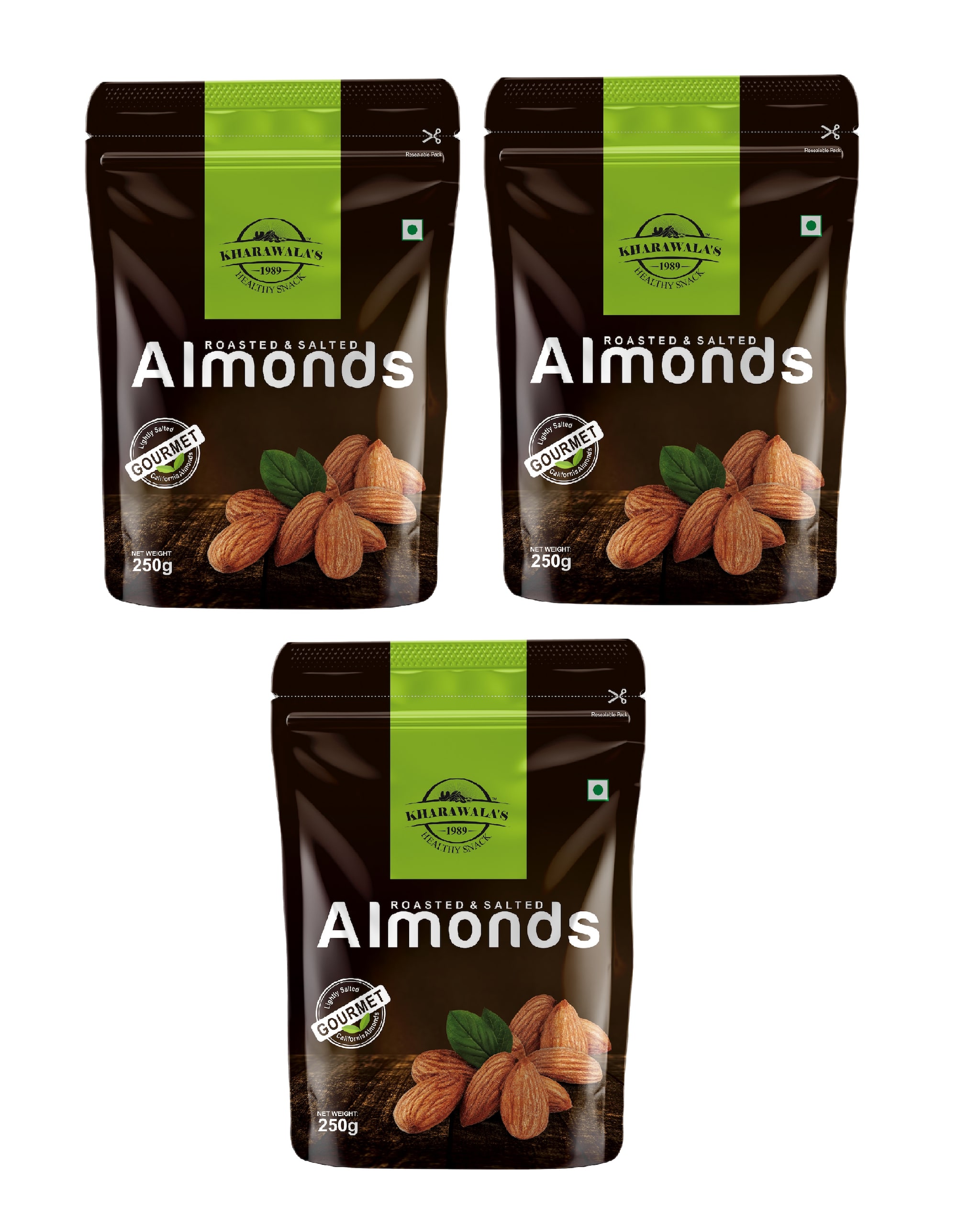 

KHARAWALA s California Roasted Salted Almonds (Badam) 250 g each Pack of 3