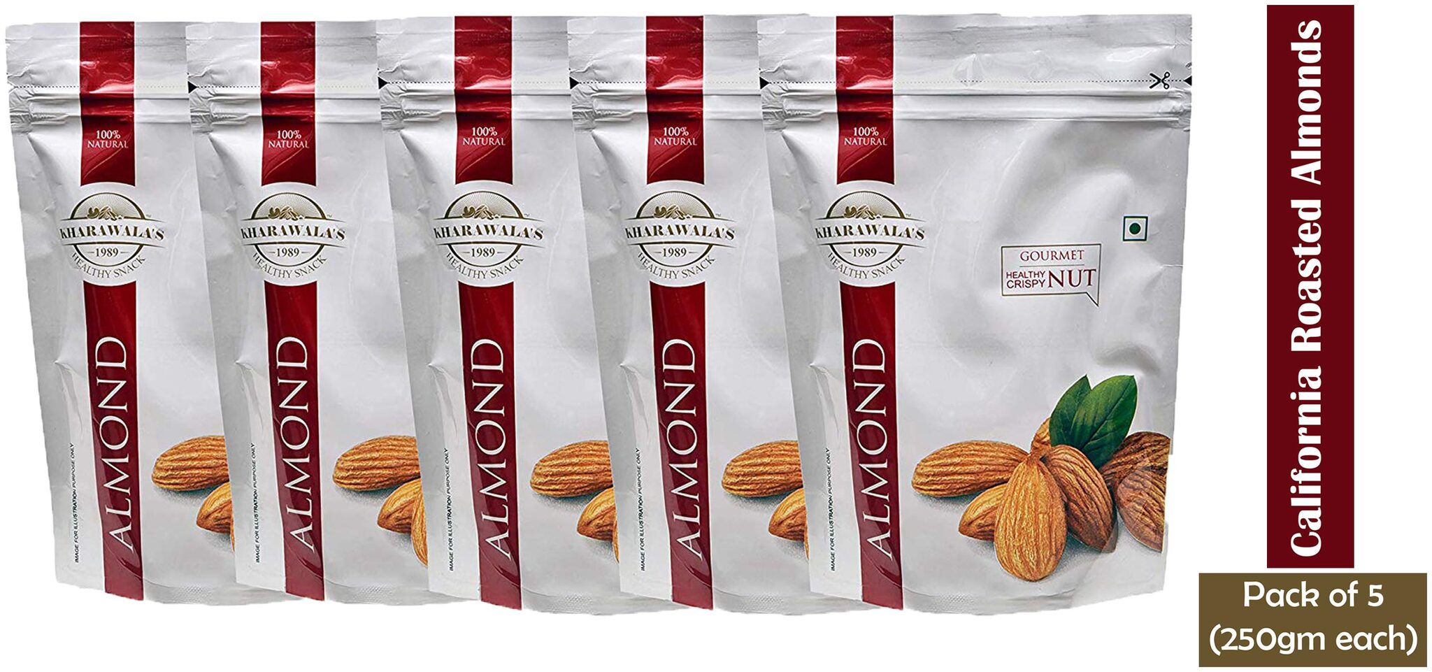

KHARAWALA s California Roasted Almonds (Badam) 250 g each Pack of 5
