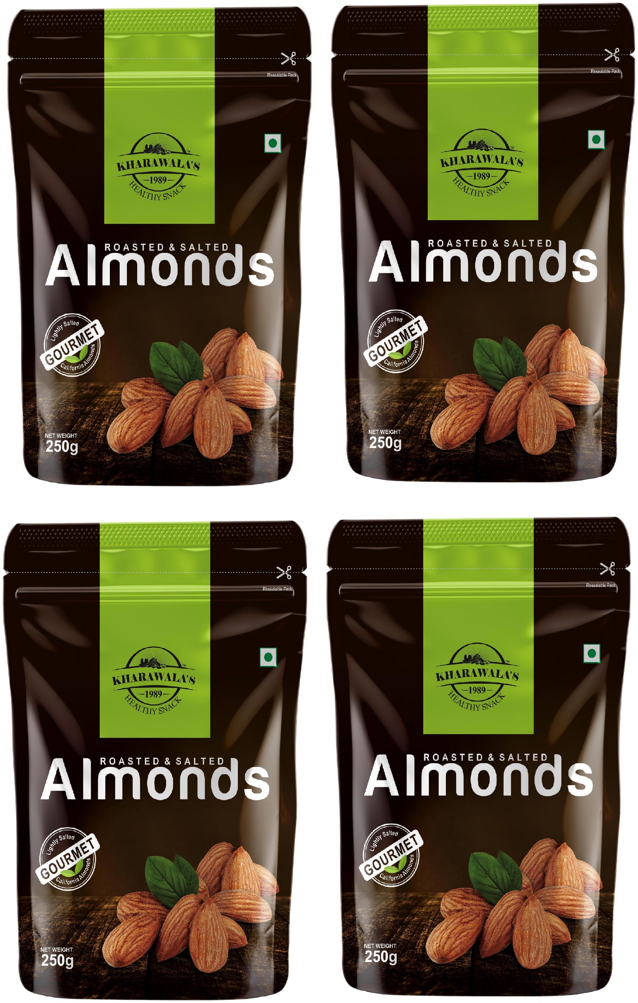 

KHARAWALA s California Roasted Salted Almonds (Badam) 250 g each Pack of 4