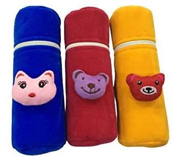 

Kidsify New Born Baby Soft Velvet Milk Feeding Bottle Zip Cover with Attractive Cartoon on The Front Suitable for 240ml (Pack of 3)