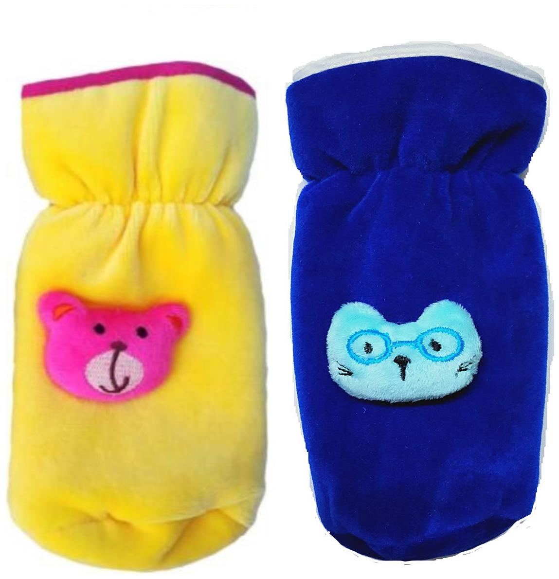 

Kidsify New Born Baby Soft Velvet Feeding Bottle Cover with Attractive Cartoon on The Front Suitable for 240ml (Pack of 2)