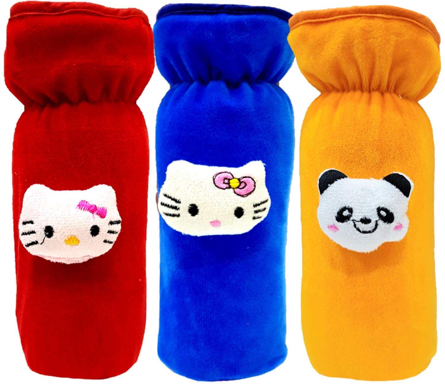 

Kidsify New Born Baby Soft Velvet Feeding Bottle Cover with Front Cartoon Multi Color (Pack of 3)