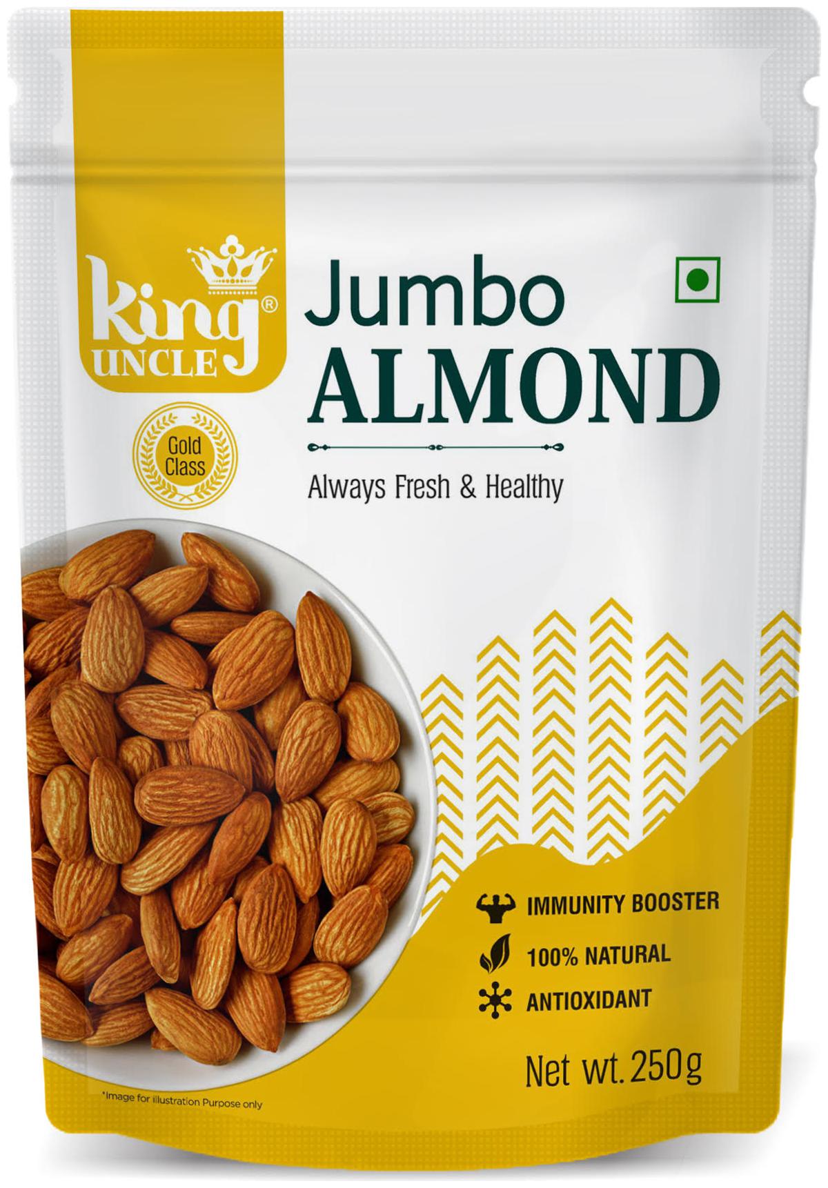 

King Uncle Californian Jumbo Almonds Yellow Pack 250g each (Pack of 2)