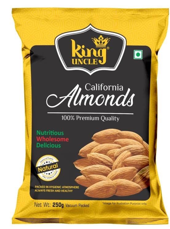

King Uncle Premium Quality California Almond Kernels (Badam Giri) Vacuum Pack 250g (Pack of 4)