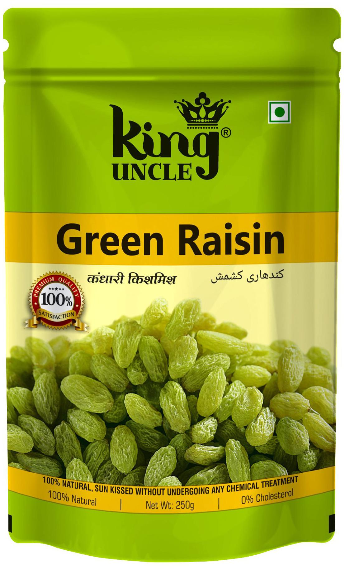 

King Uncle s Kandhari Green Round Green Raisins (Small Round Kishmish) 250 g each (Pack of 2)