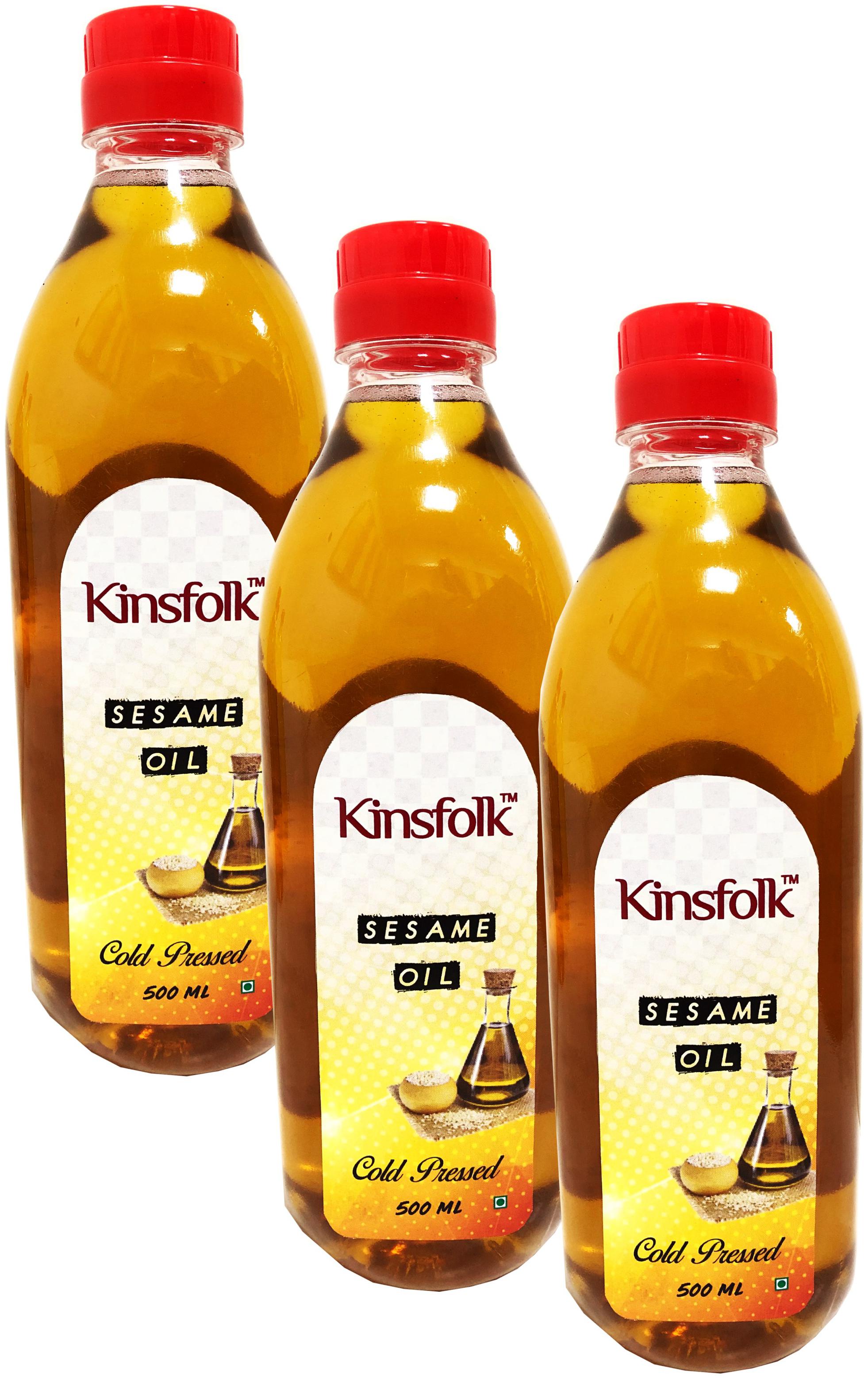 

Kins folk Organic Gingelly Sesame Cold Pressed Oil for Hair Body Skin ((Virgin Chekku Ghani)) - 500 ml ( Pack Of 3 )