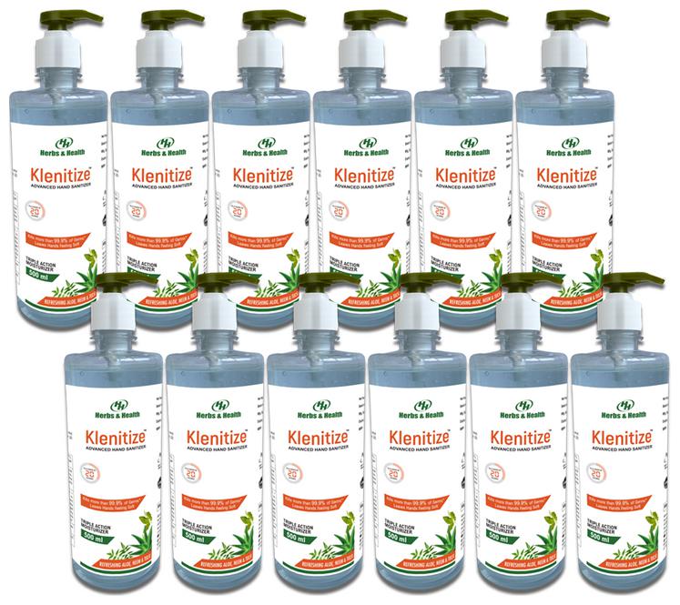 

Klenitize Herbal Hand Sanitizer 70 Alcohol 500 ml Gel w Pump (Pack of 12)