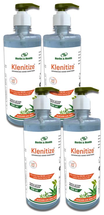 

Klenitize Herbal Hand Sanitizer 70 Alcohol 500 ml Gel w Pump (Pack of 4)