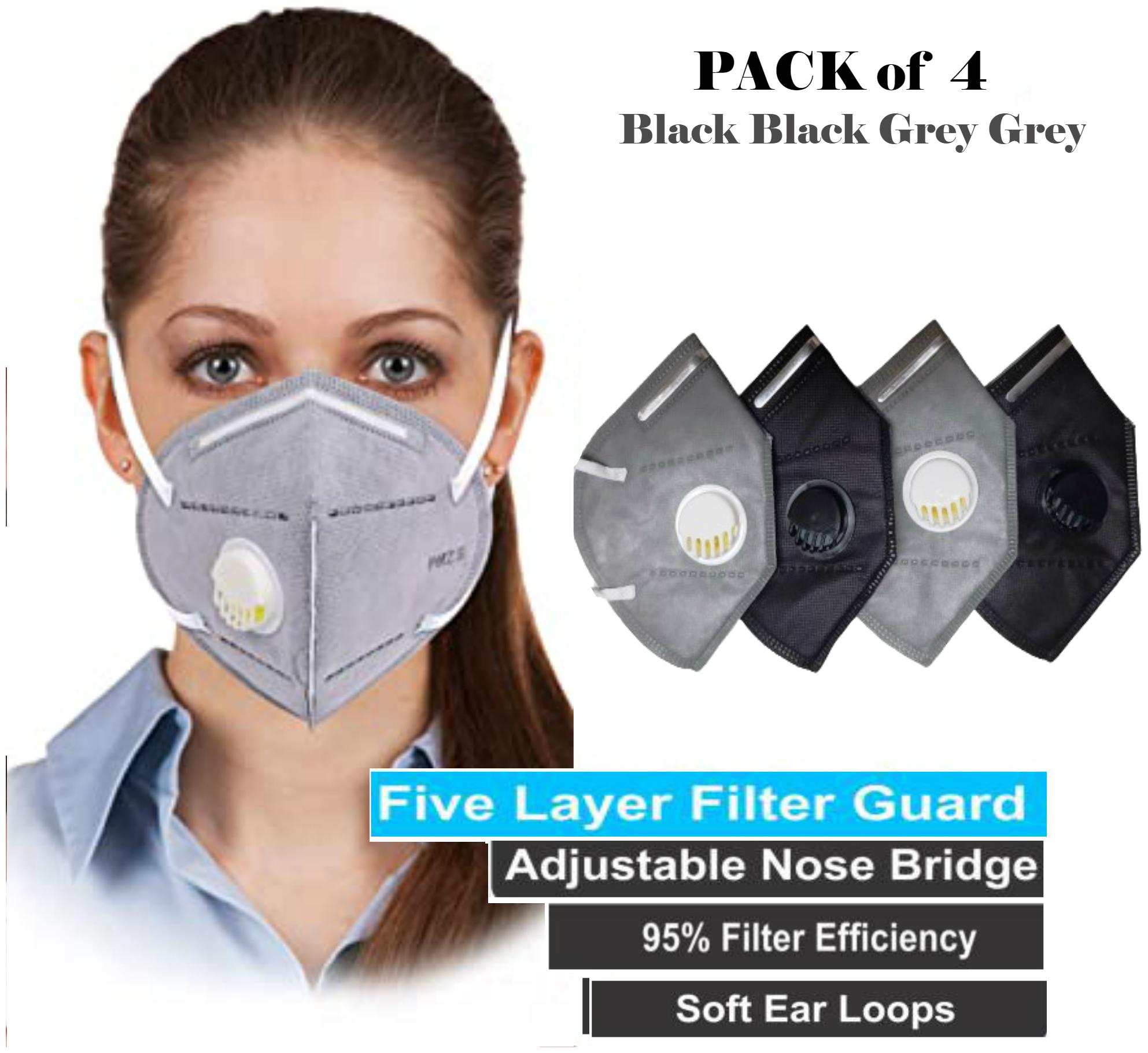 

Chrome Coral Anti pollution Activate KN95 Mask 5 Layer Washable Reusable Mask With Respirator (Pack Of 4)