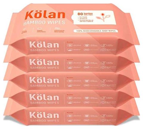 

Kolan Eco-Friendly Bamboo Baby Wipes With Olive Oil Aloe Vera Jojoba Oil 80 Wipes Pack (Pack Of 5)