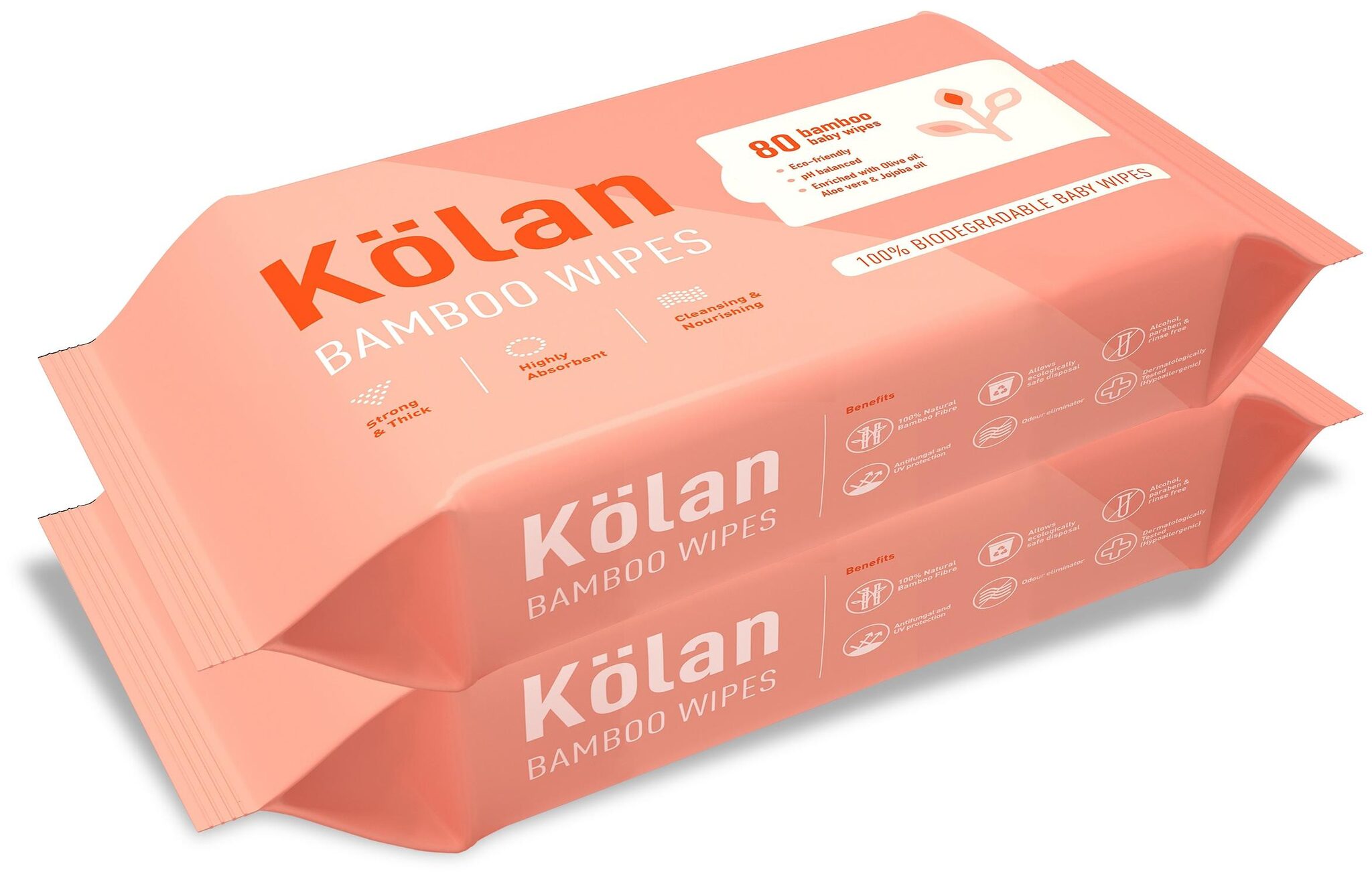 

Kolan Eco-Friendly Bamboo Baby Wipes With Olive Oil Aloe Vera Jojoba Oil 80 Wipes Pack (Pack Of 2)