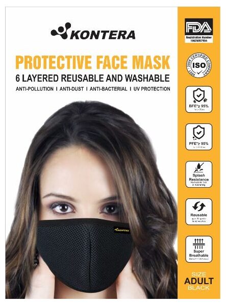 

Kontera Washable Reusable Black 6 Ply Mask (Pack of 2)