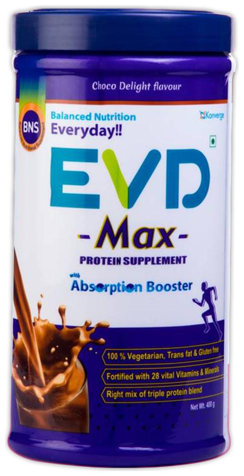 

Konverge EVD Max Protein Supplement with Absorption Boosters -Choco Delight Flavor 400g