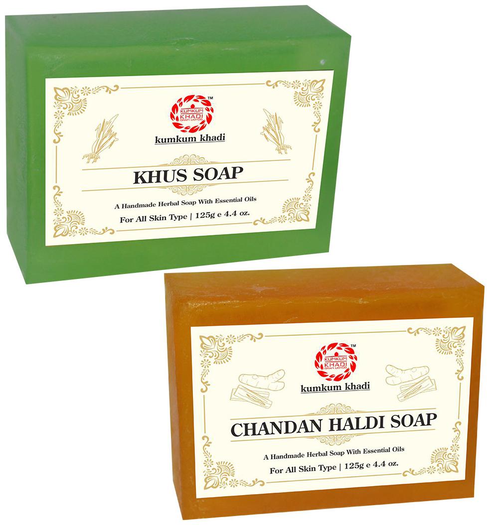 

Kumkum Khadi Herbal Khus 125g Chandan Haldi Soap 125g (Pack of 2)