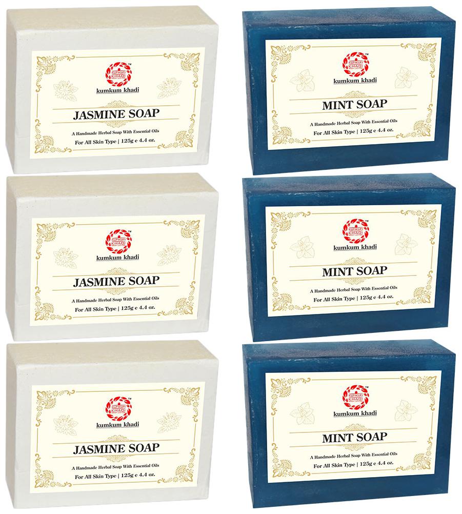 

Kumkum Khadi Herbal Mint and Jasmine Soap - Each 125g (Pack of 6)