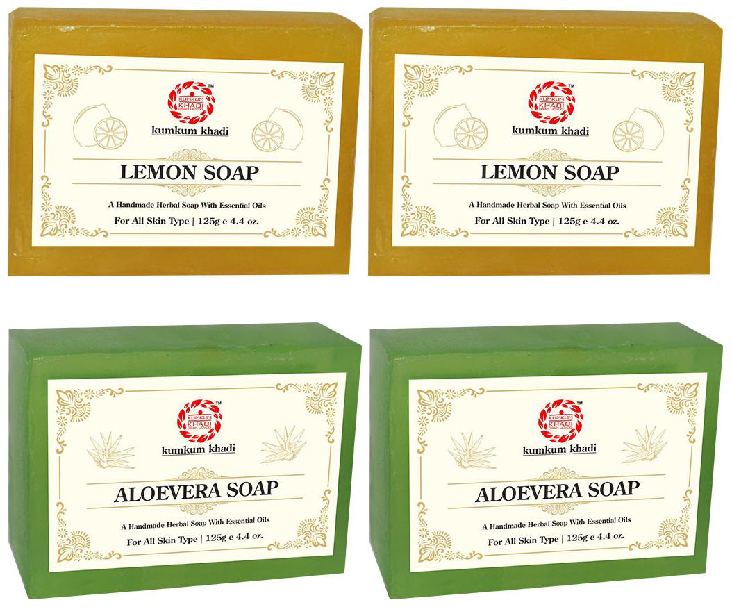 

Kumkum Khadi Herbal Lemon and Aloevera Soap Each 125g (Pack of 4)