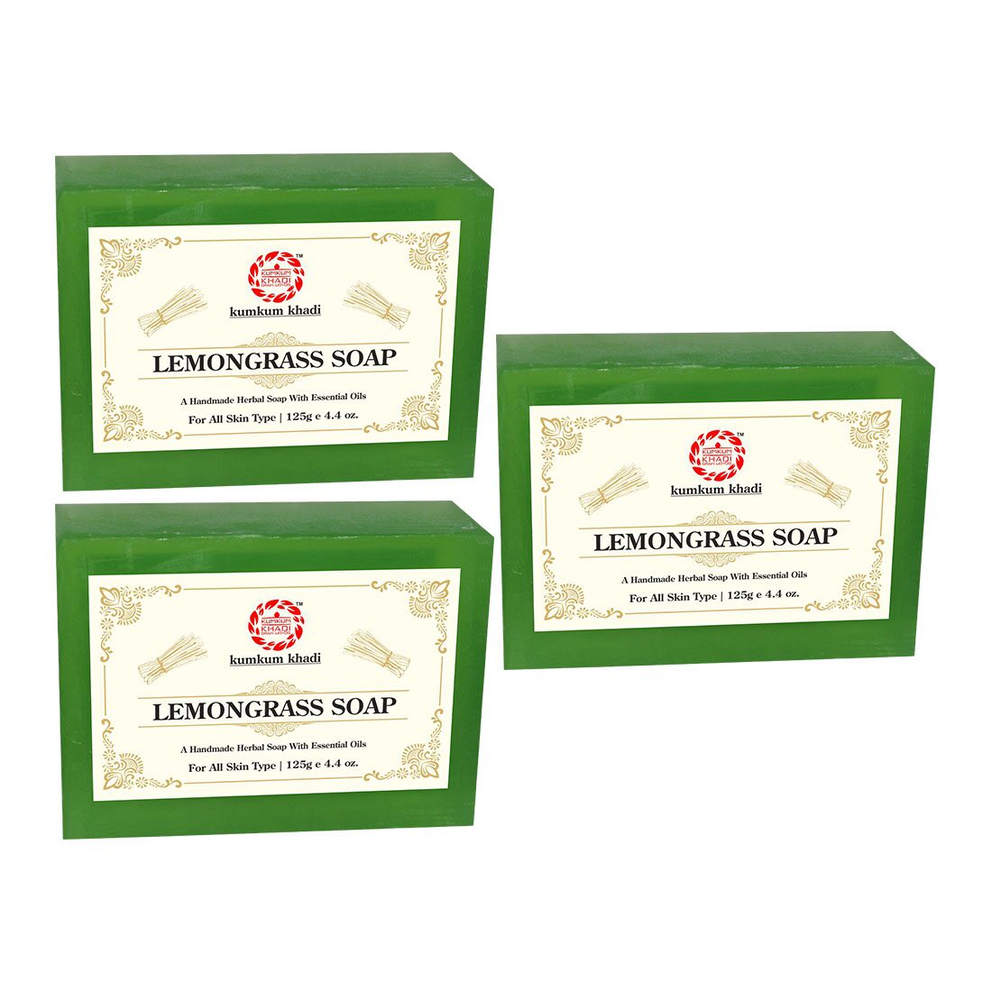 

Kumkum Khadi Herbal Lemongrass Soap 125g (Pack Of 3)