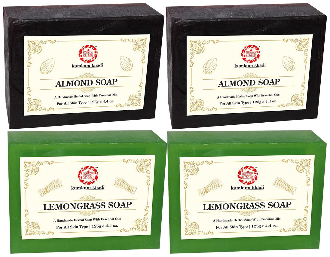 

Kumkum Khadi Herbal Almond and Lemongrass Soap Each 125g (Pack of 4)