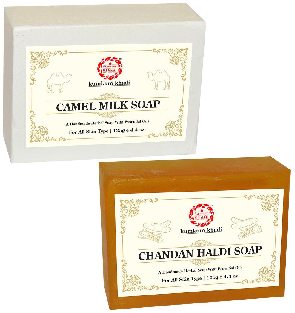 

Kumkum Khadi Herbal Camel Milk 125g Chandan Haldi Soap 125g (Pack of 2)