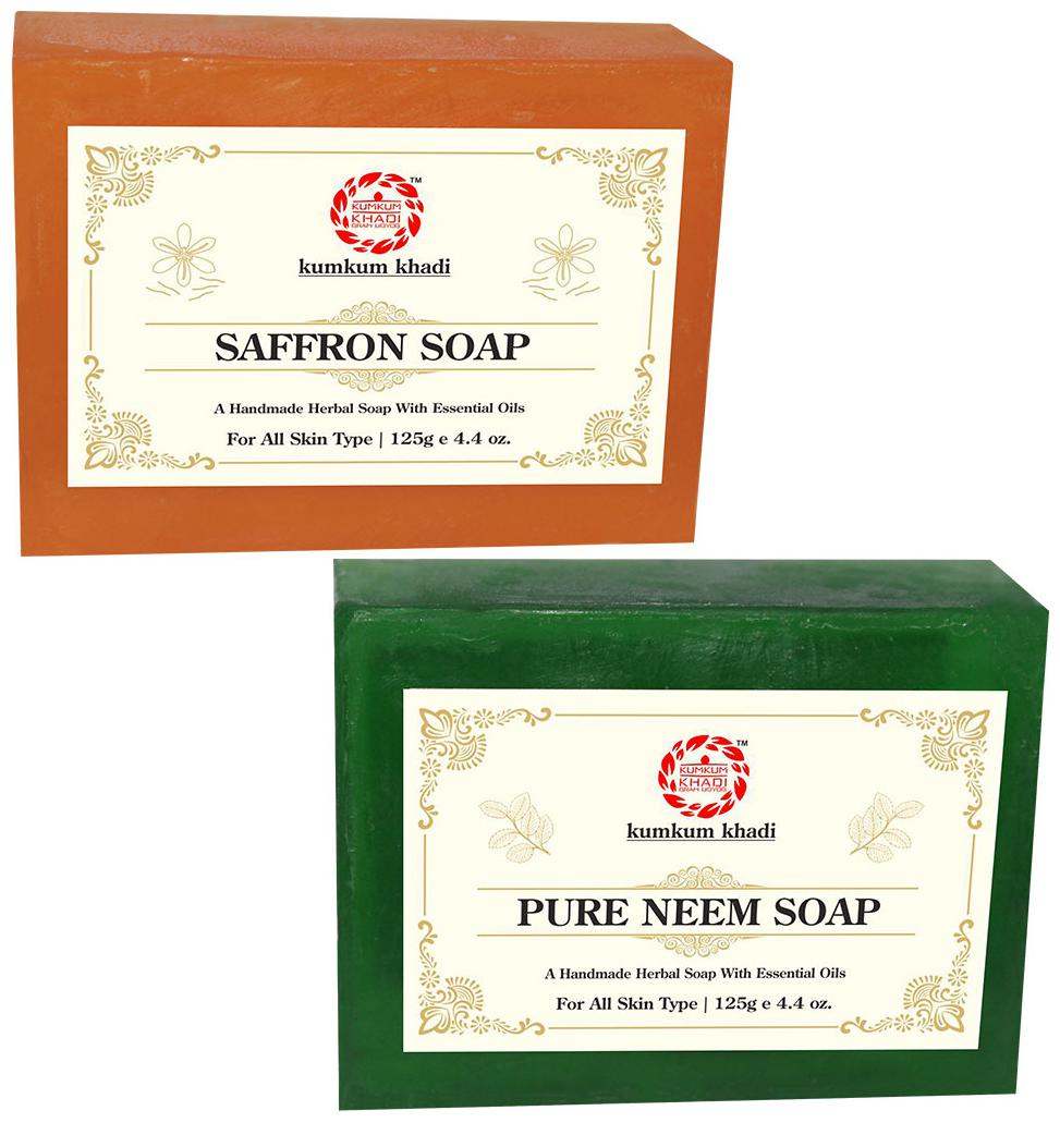 

Kumkum Khadi Herbal Saffron and Pure Neem Soap 125 g Each ( Pack Of 2 )