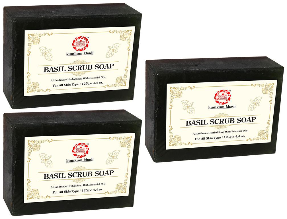 

Kumkum Khadi Basil Scrub Soap -125g (Pack of 3)