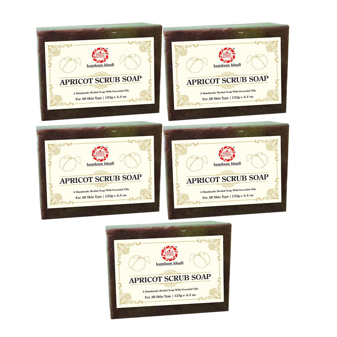 

Kumkum Khadi Herbal Apricot Scrub Soap 125 g ( Pack of 5 )