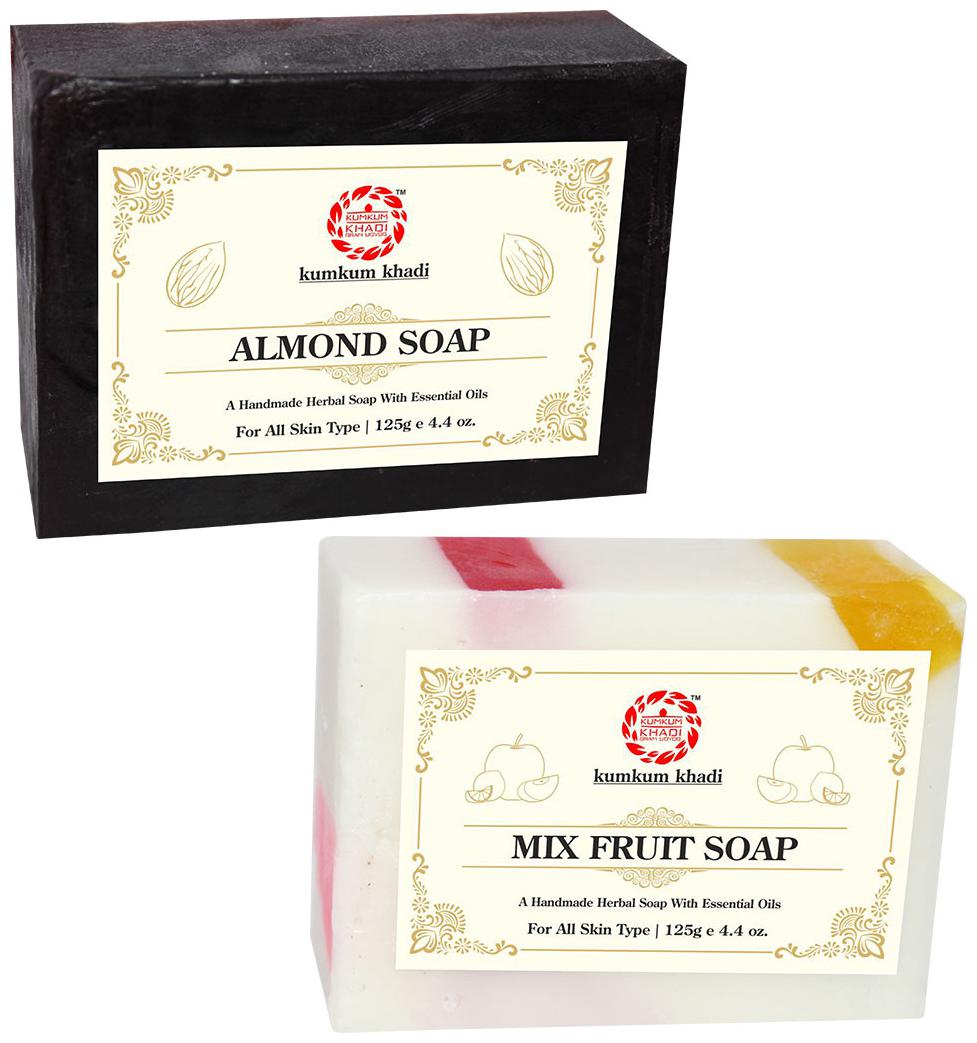 

Kumkum Khadi Herbal Almond and Mix Fruit Soap - 125g Each Pack of 2