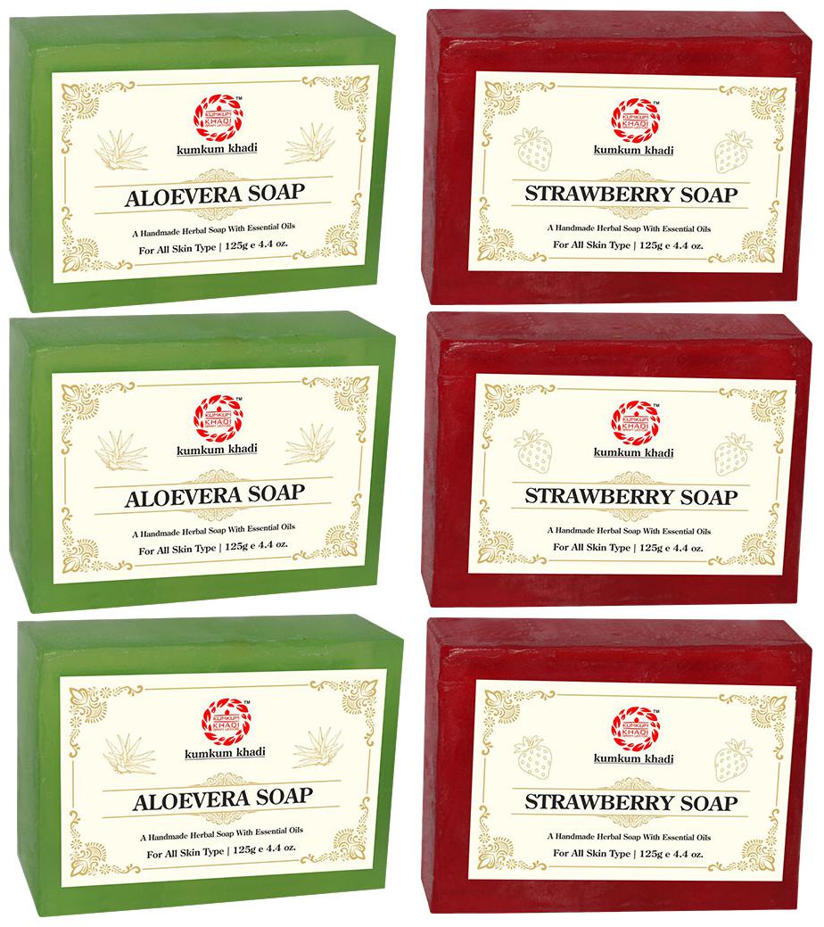 

Kumkum Khadi Herbal Strawberry and Aloevera Soap - Each 125g (Pack of 6)