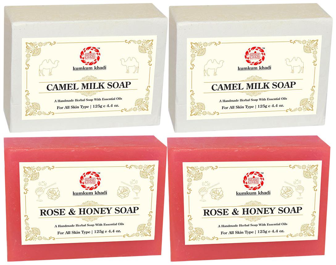 

Kumkum Khadi Herbal Camel Milk and Rose Honey Soap 125 g Each (Pack of 4)