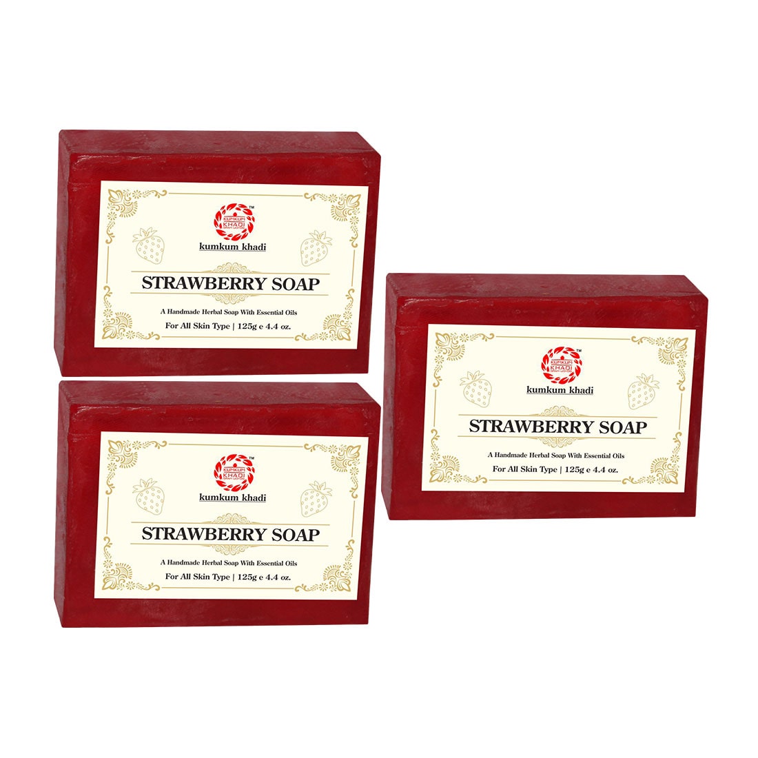 

Kumkum Khadi Herbal Strawberry Soap 125g (Pack Of 3)