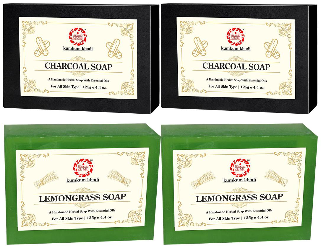 

Kumkum Khadi Herbal Charcoal and Lemongrass Soap Each 125g (Pack of 4)