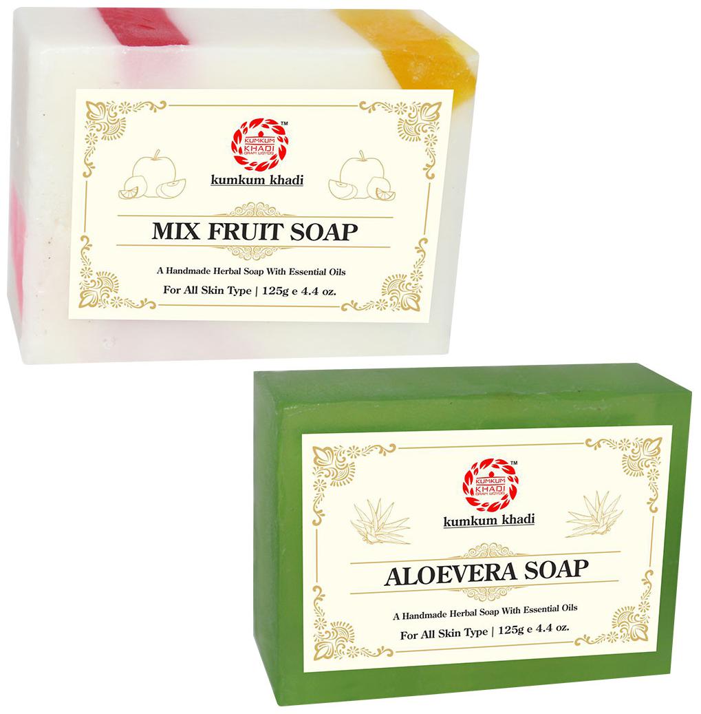 

Kumkum Khadi Herbal Mix Fruit 125g Aloevera Soap 125g (Pack of 2)