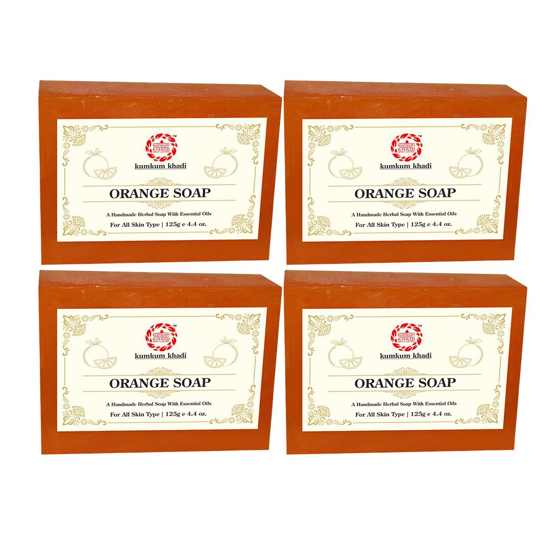 

Kumkum Khadi Herbal Orange Soap - 125g Pack of 4