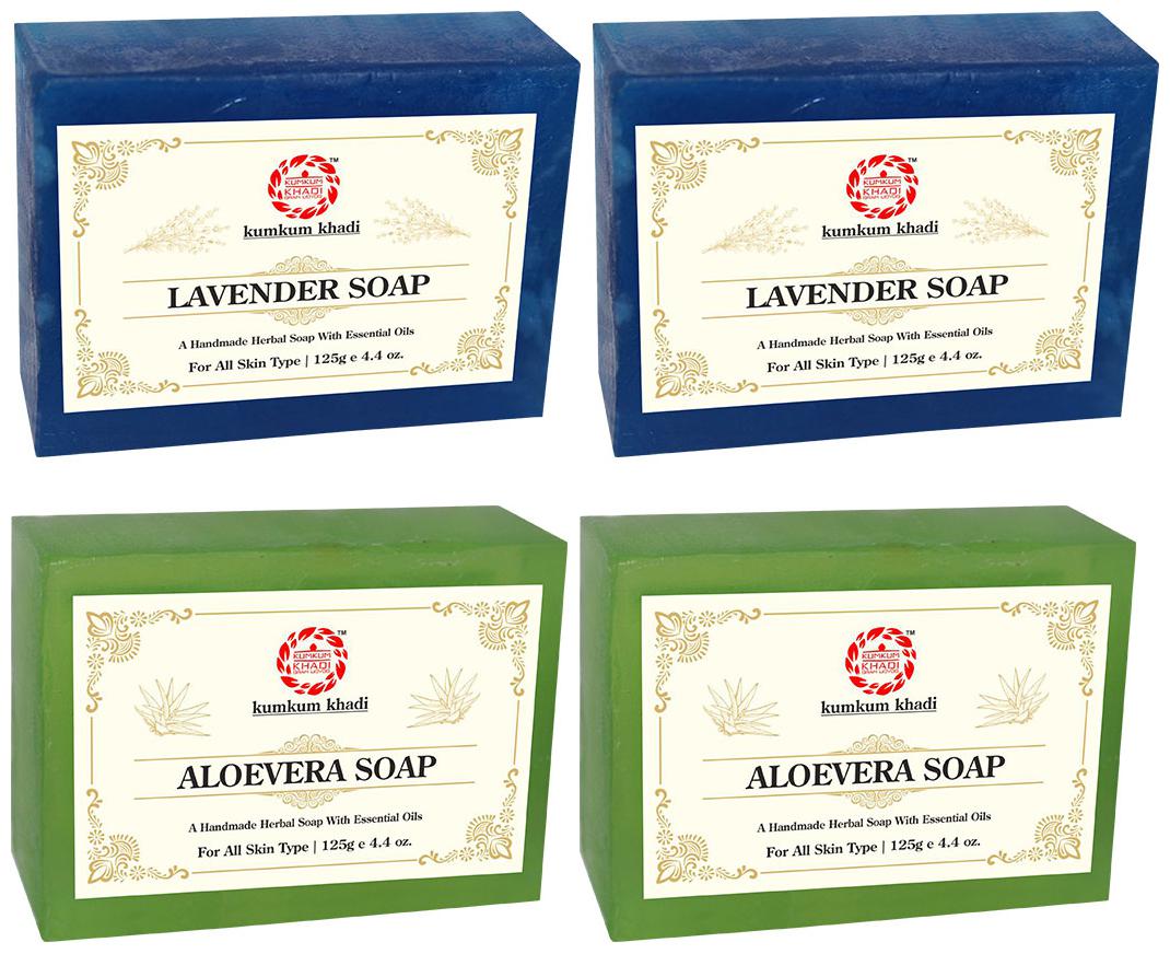 

Kumkum Khadi Herbal Lavender and Aloevera Soap Each 125g (Pack of 4)