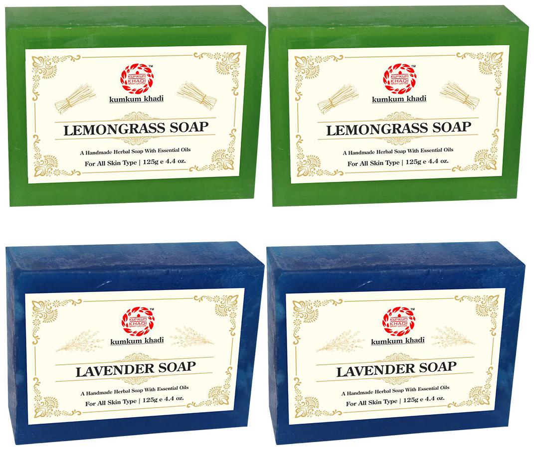 

Kumkum Khadi Herbal Lemongrass and Lavender Soap -125g (Pack of 4)