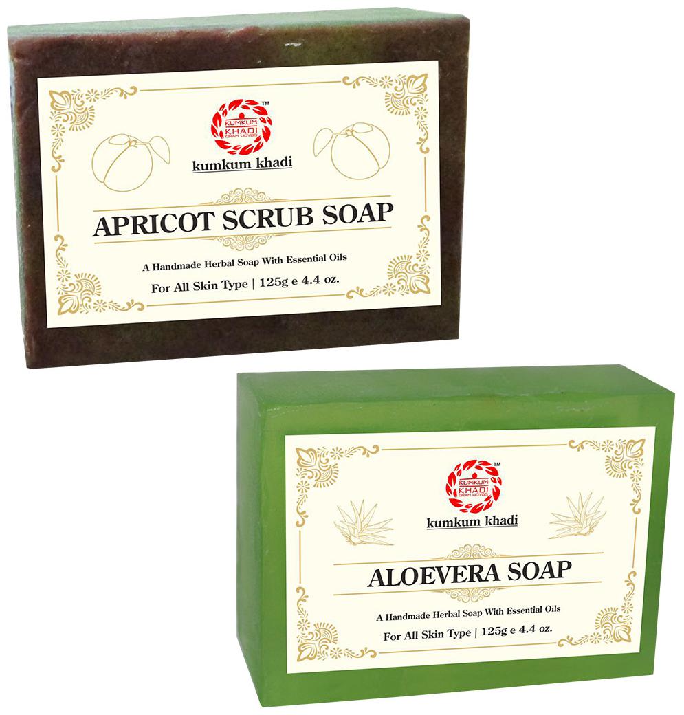 

Kumkum Khadi Herbal Apricot Scrub 125g Aloevera Soap 125g (Pack of 2)