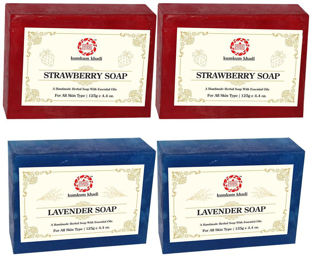 

Kumkum Khadi Herbal Strawberry and Lavender Soap -125g (Pack of 4)