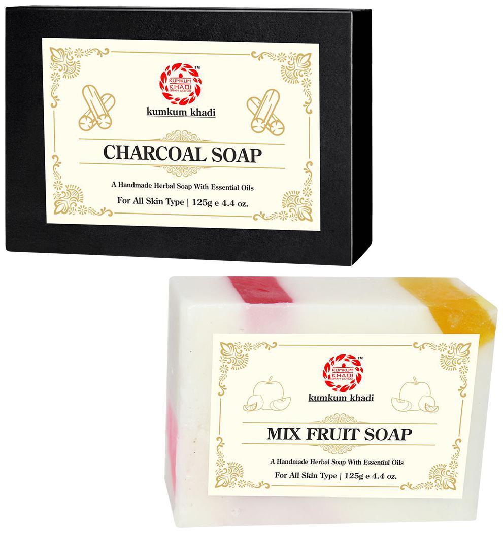 

Kumkum Khadi Herbal Charcoal and Mix Fruit Soap 125g Each (Pack of 2)