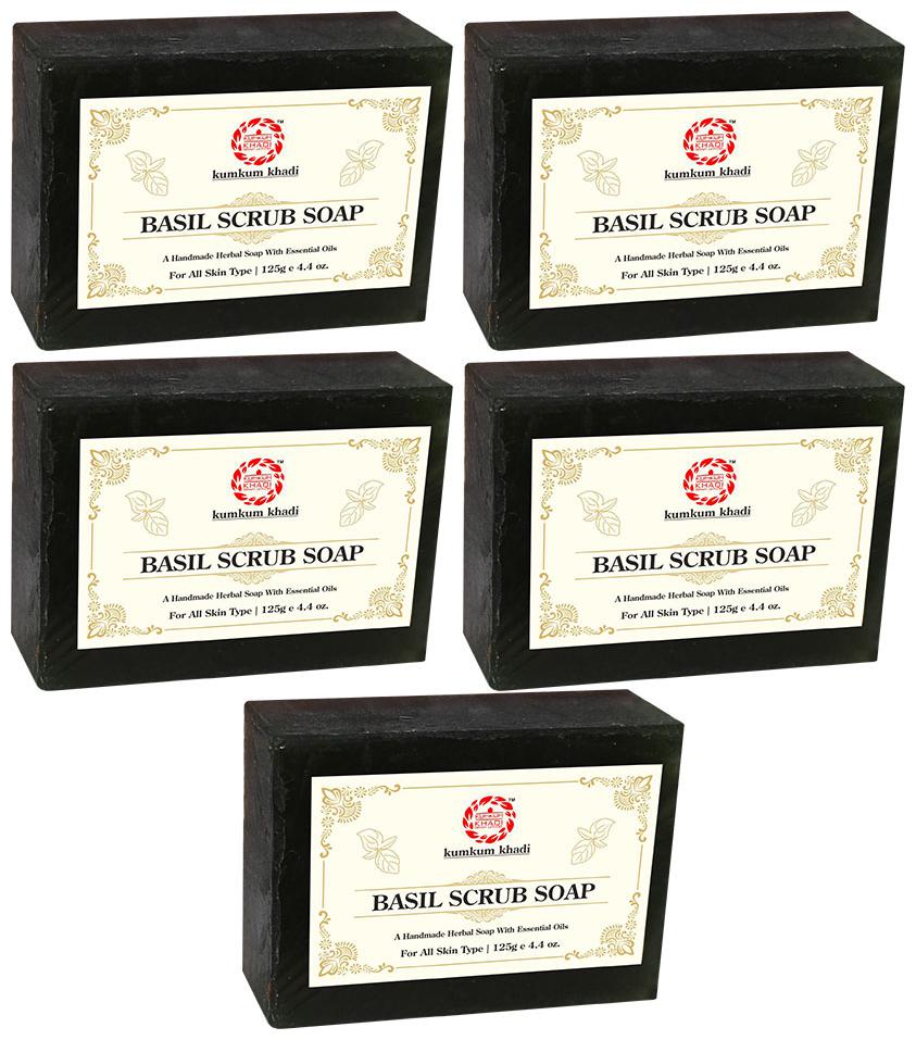

Kumkum Khadi Basil Scrub Soap 125 g ( Pack of 5 )