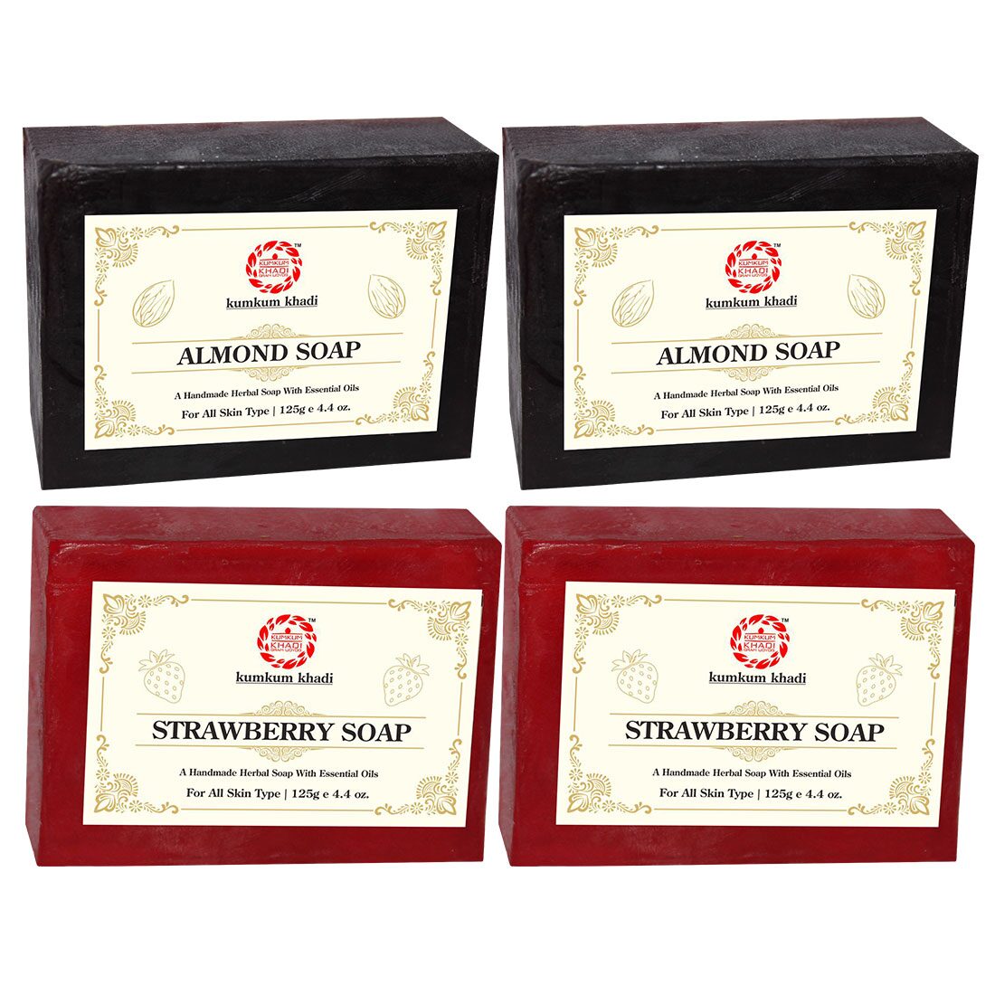 

Kumkum Khadi Herbal Almond and Strawberry Soap Each 125g (Pack of 4)