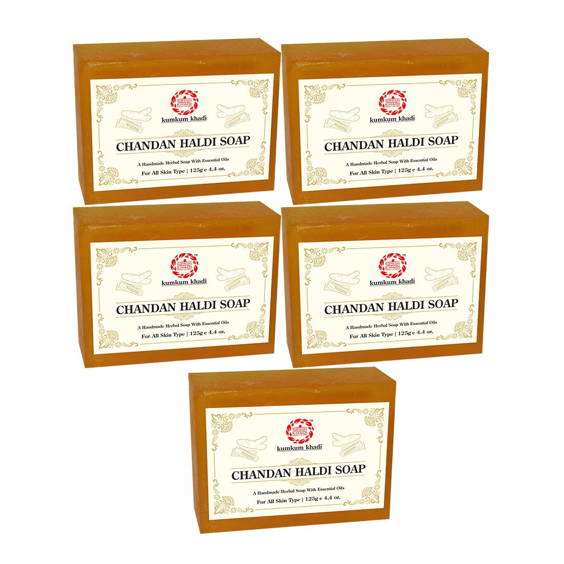 

Kumkum Khadi Herbal Chandan Haldi Soap 125 g ( Pack of 5 )