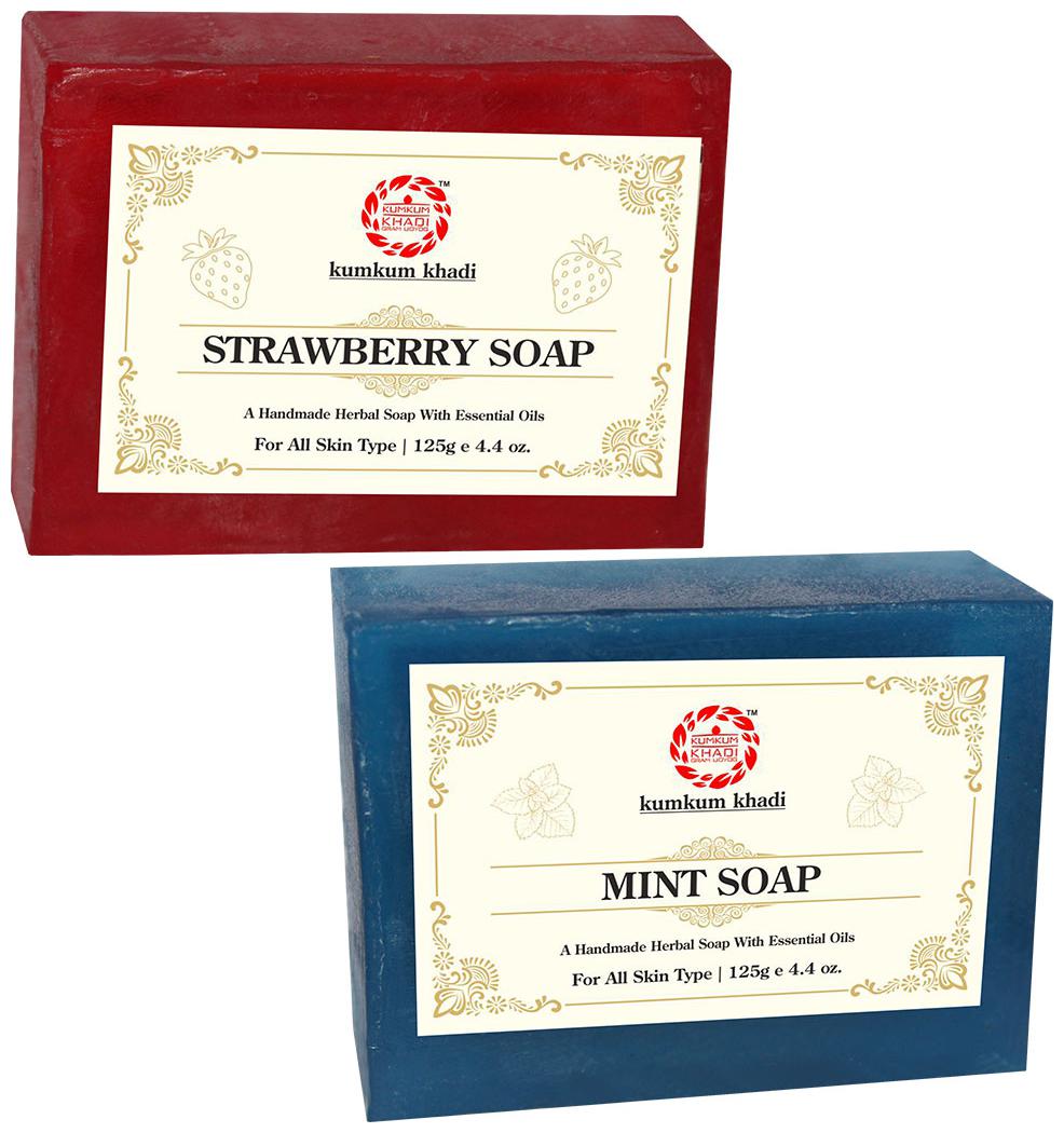 

Kumkum Khadi Herbal Strawberry and Mint Soap 125g (Pack Of 2)