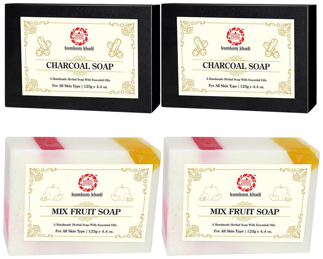 

Kumkum Khadi Herbal Charcoal and Mix Fruit Soap 125g (Pack of 4)