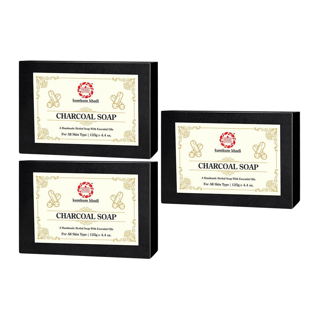 

Kumkum Khadi Herbal Charcoal Soap 125g (Pack Of 3)