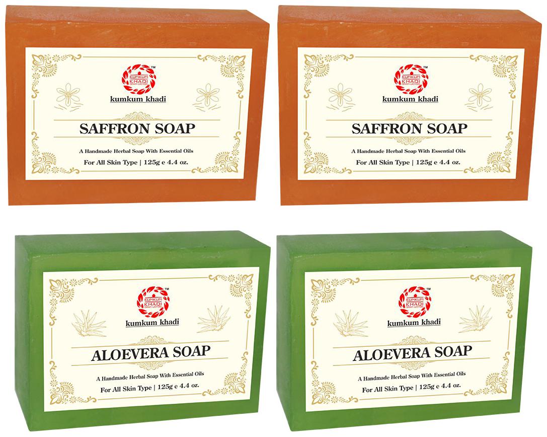 

Kumkum Khadi Herbal Saffron and Aloevera Soap Each 125g (Pack of 4)